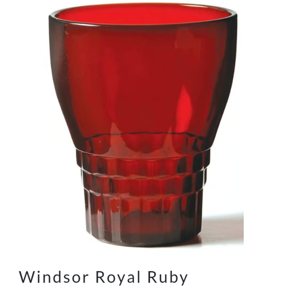 Vintage MCM Bar Glasses Ruby Red Glass Windsor Faceted Anchor Hocking Gothic 60s - Picture 2 of 4